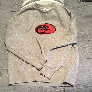 Nike Gray Crewneck Men's Sweater with Red Logo